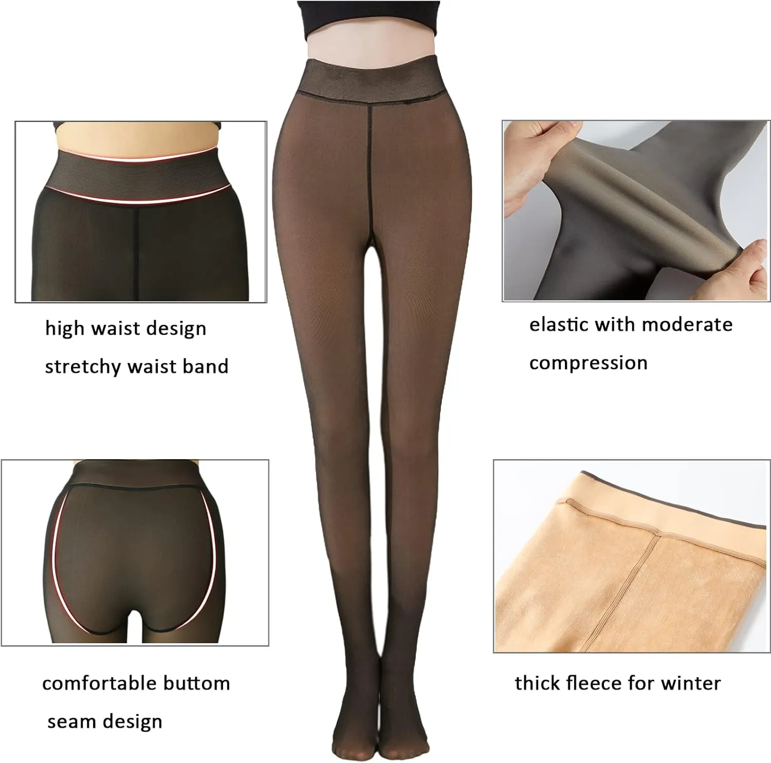 ZQFFB Fleece Lined Tights Women Leggings Black Warm Sheer Fleece Pantyhose Winter Thick Thermal Tights